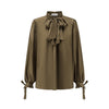 INTO THE EAST 25 Autumn/Winter Moss Green Lace-Up Silk Top/Spliced Layered Silk Skirt ITE-E1DGAW002GR20TP-LV Top